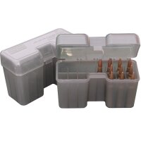 MTM Patronenbox RF-22-LM mit Klappdeckel – 22 Patronen Grau-transparent