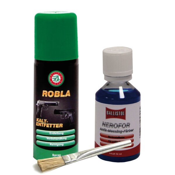 BALLISTOL Antik-Brünierset 50 ml mit Kaltentfetter und Pinsel