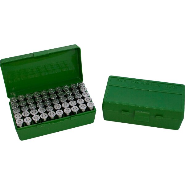 MTM Patronenbox P50-45-10 mit Klappdeckel – 50 Patronen Grün