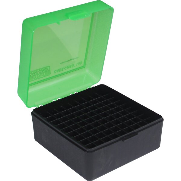 MTM Patronenbox RM-100-16T mit Klappdeckel – 100 Patronen Grün-transparent/schwarz