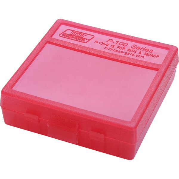 MTM Patronenbox P-100-9-29 mit Klappdeckel – 100 Patronen Rot-transparent