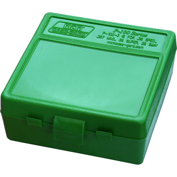MTM Patronenbox P-100-3-10 mit Klappdeckel – 100 Patronen Grün