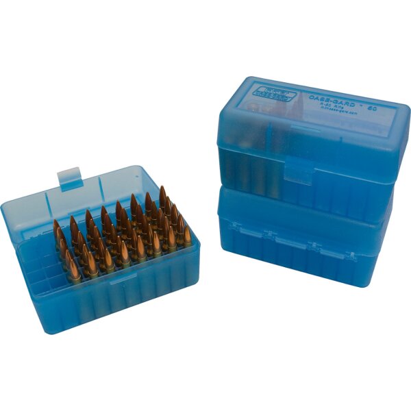 MTM Patronenbox RM-50-24 mit Klappdeckel – 50 Patronen Blau-transparent