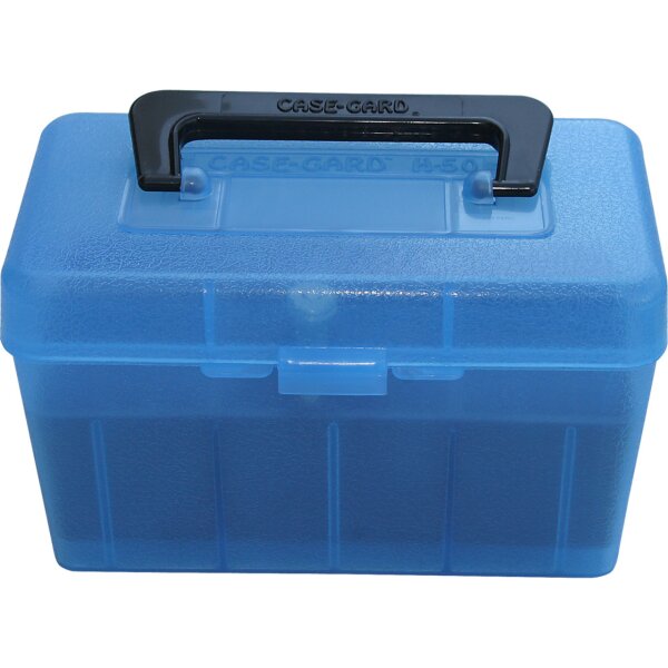 MTM Patronenbox H50-RS-24 mit Klappdeckel – 50 Patronen Blau-transparent