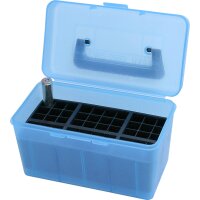 MTM Patronenbox H50-XL-24 mit Klappdeckel – 50 Patronen Blau-transparent