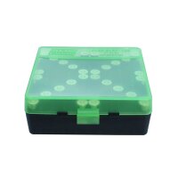 MTM Patronenbox P-100-44-16T mit Klappdeckel – 100 Patronen Grün-transparent/schwarz