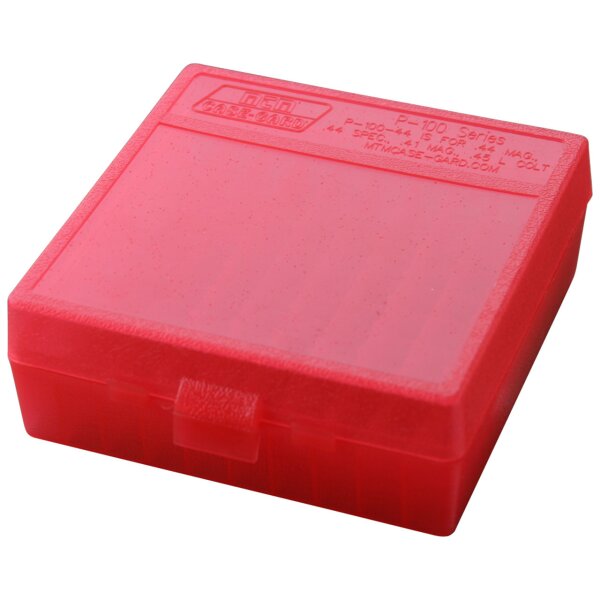 MTM Patronenbox P-100-44-29 mit Klappdeckel – 100 Patronen Rot-transparent