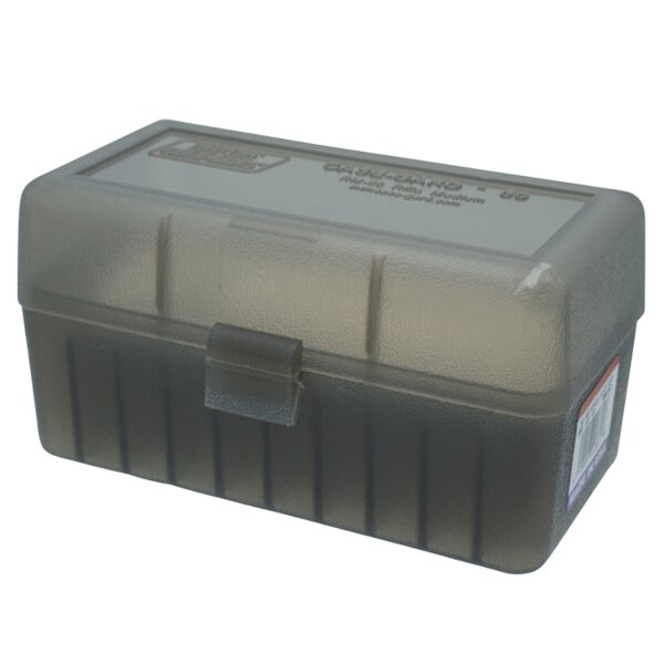 MTM Patronenbox RM-50-41 mit Klappdeckel – 100 Patronen Grau-transparent