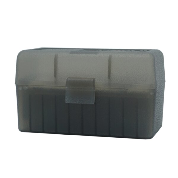 MTM Patronenbox RS-50-41 mit Klappdeckel – 50 Patronen Grau-transparent