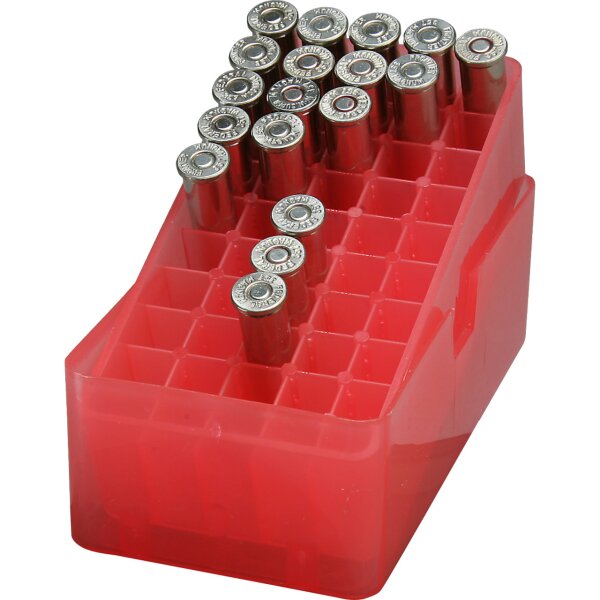 MTM Patronenbox E-50-38-29 mit Stülpdeckel – 50 Patronen Rot-transparent