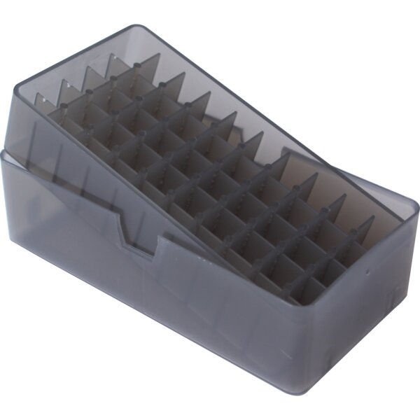 MTM Patronenbox E-50-38-41 mit Stülpdeckel – 50 Patronen Grau-transparent