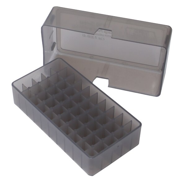 MTM Patronenbox E-50-45-41 mit Stülpdeckel – 50 Patronen Grau-transparent