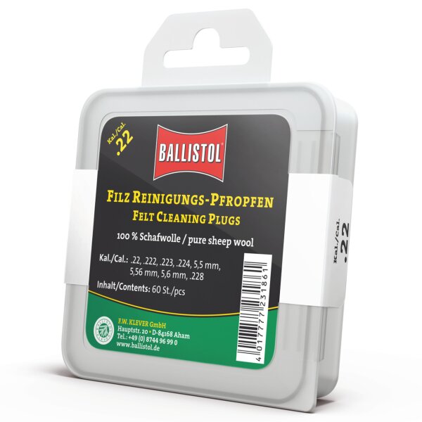 BALLISTOL Filz Reinigungs-Pfropfen Klassik Kaliber .22 - 60 Stück