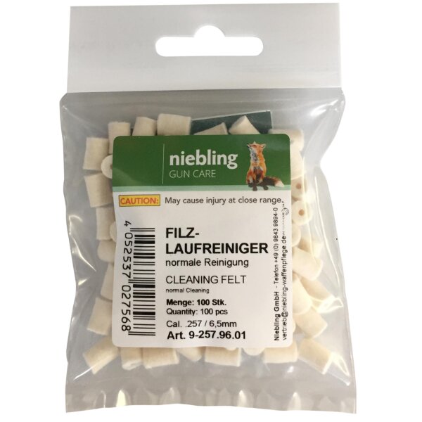 Niebling Filzlaufreiniger Normal – Kaliber .257 / 6,5 mm – 100 Stück