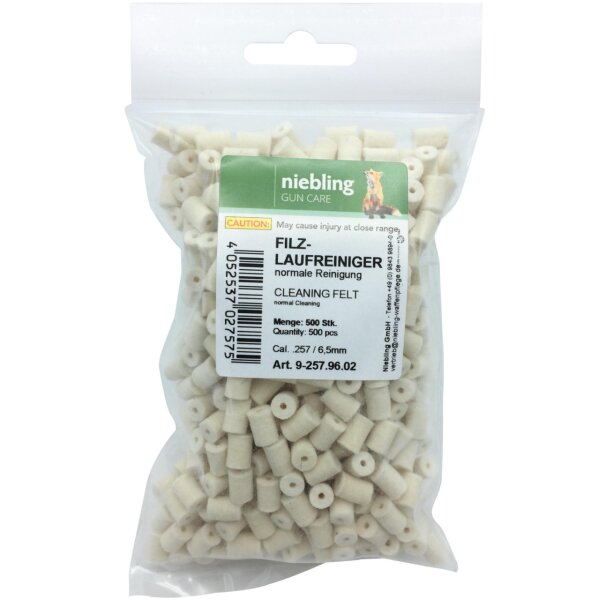 Niebling Filzlaufreiniger Normal – Kaliber .257 / 6,5 mm – 500 Stück