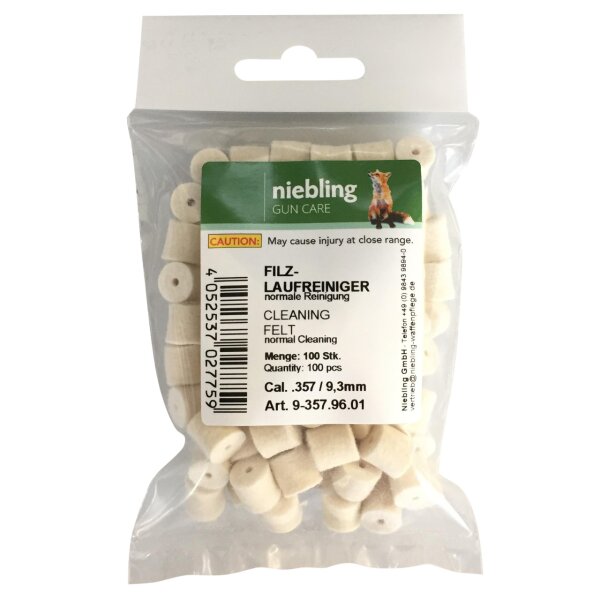 Niebling Filzlaufreiniger Normal – Kaliber .357 / 9,3 mm – 100 Stück