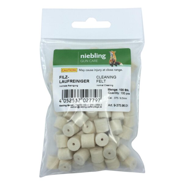 Niebling Filzlaufreiniger Normal – Kaliber .375 / 9,5 mm – 100 Stück