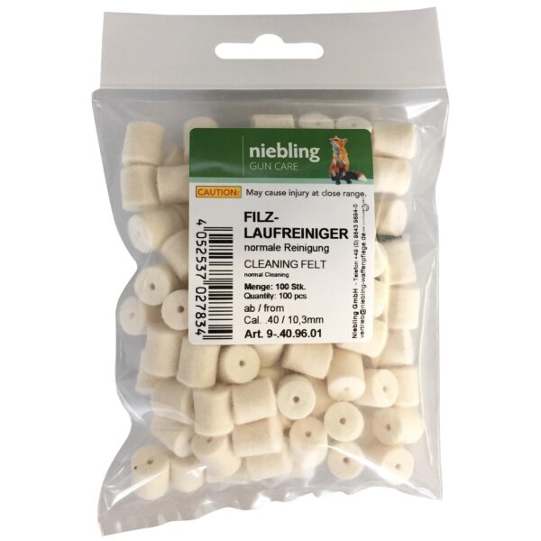 Niebling Filzlaufreiniger Normal – Kaliber .40 / 10,3 mm – 100 Stück