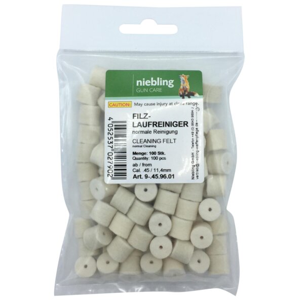 Niebling Filzlaufreiniger Normal – Kaliber .45 / 11.4 mm – 100 Stück