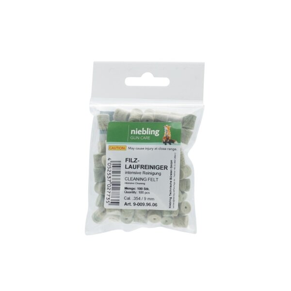 Niebling Filzlaufreiniger Intensiv – Kaliber .354 / 9 mm – 100 Stück