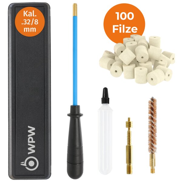 WPW Waffenreinigungsset für Kurzwaffen Kal. 8 mm mit 100 Reinigungsfilzen