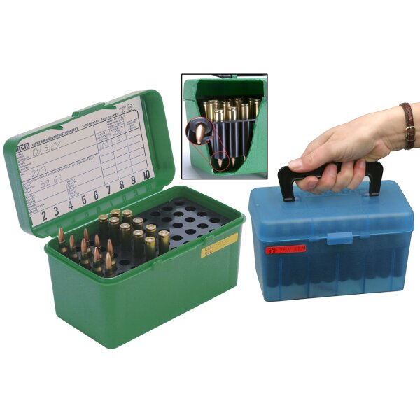 MTM Patronenbox H50-XL mit Klappdeckel – 50 Patronen in 2 Farben
