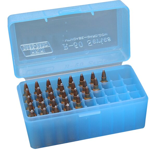 MTM Patronenbox RSS-50 mit Klappdeckel – 50 Patronen in 3 Farben