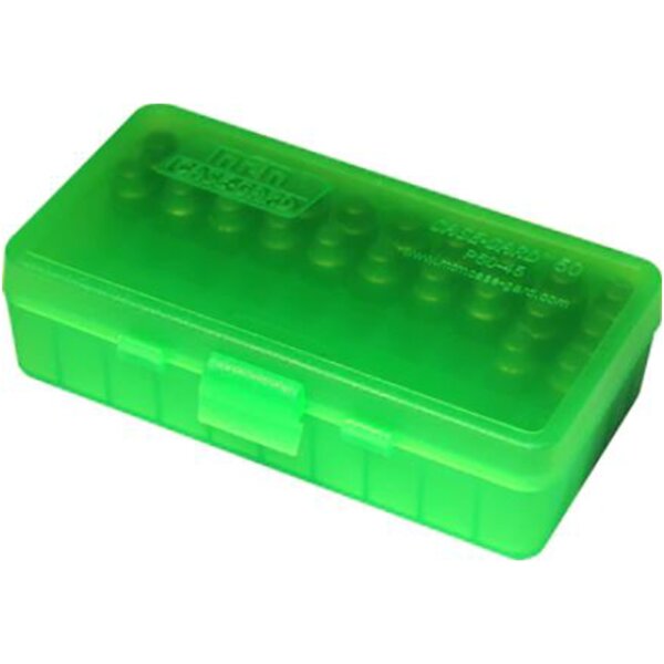 MTM Patronenbox P50-38-16 mit Klappdeckel – 50 Patronen Grün-transparent