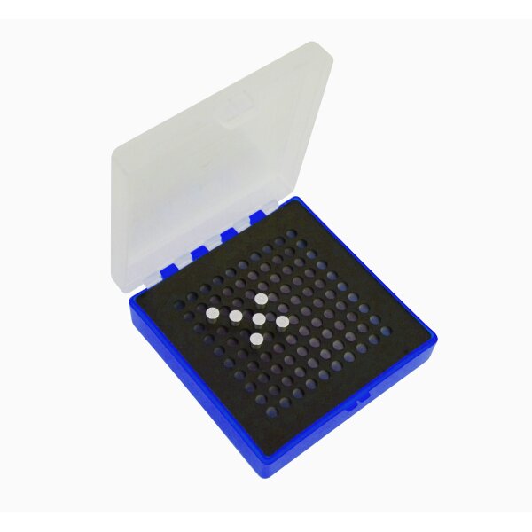 WPW Patronenbox für Kaliber .22 mit Klappdeckel – 100 Patronen Blau-transparent
