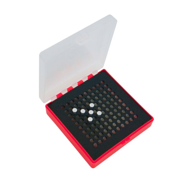 WPW Patronenbox für Kaliber .22 mit Klappdeckel – 100 Patronen Rot-transparent