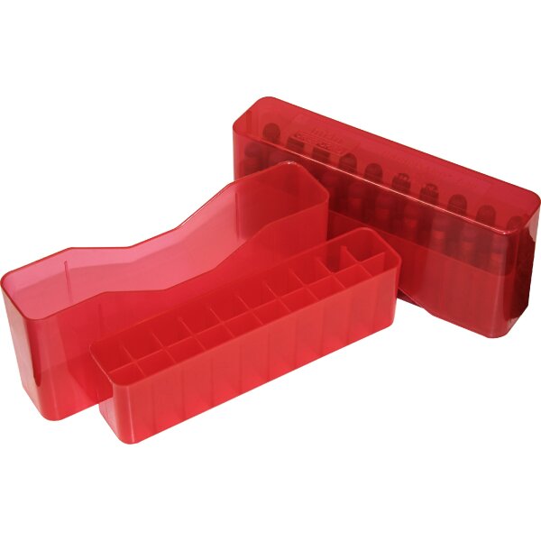 MTM Patronenbox J-20-MLD-29 mit Stülpdeckel – 20 Patronen Rot-transparent