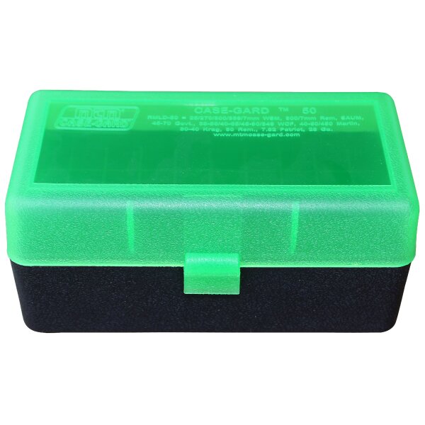 MTM Patronenbox RMLD-50-16T mit Klappdeckel – 50 Patronen Grün/schwarz-transparent