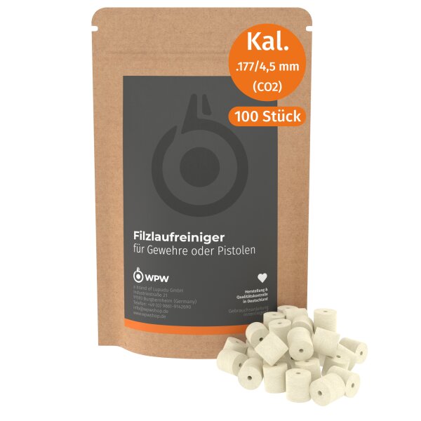 WPW Laufreinigungspfropfen für Luftgewehre & Luftpistolen Kal. .177 / 4,5 mm (CO2) - 100 Stück