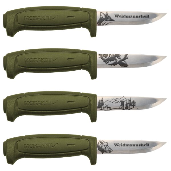 Morakniv Basic 511 Jagdmesser Militärgrün mit Gravur – verschiedene Motive