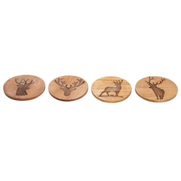 GILDE Mangoholz-Untersetzer mit Hirschmotiven – 4er-Pack