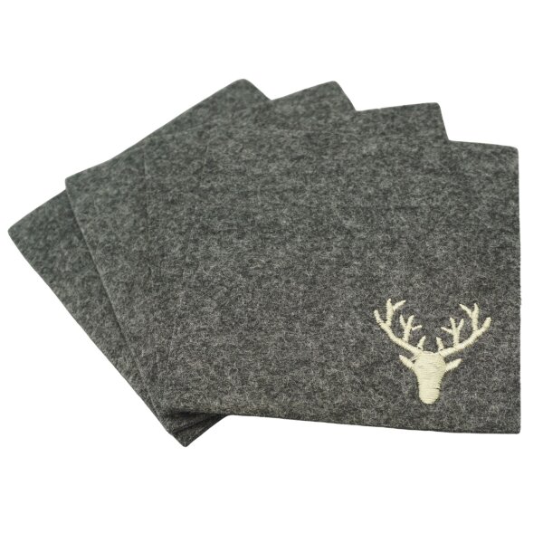 GILDE Filzuntersetzer mit Hirschmotiv Dunkelgrau – 4er-Pack