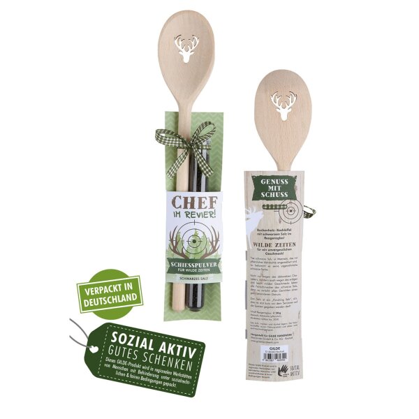 GILDE Holz-Kochlöffel Hirsch mit 50 g Salz