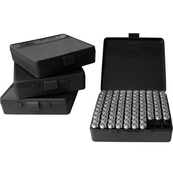 MTM Patronenbox P-100-45-40 mit Klappdeckel – 100 Patronen Schwarz