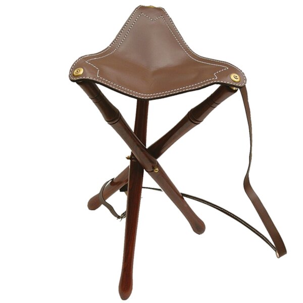 AKAH klassischer Dreibein-Ansitzhocker aus Leder und Holz