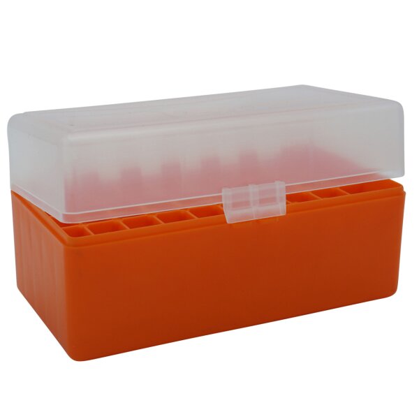 WPW Patronenbox für Kal. .243 bis .308 50 Patronen mit Klappdeckel orange-transparent
