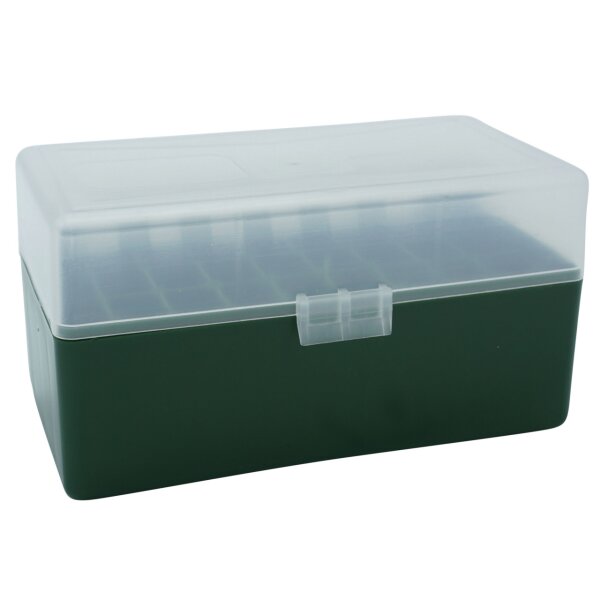 WPW Patronenbox für Kaliber Short Magnum mit Klappdeckel – 36 Patronen Grün-transparent