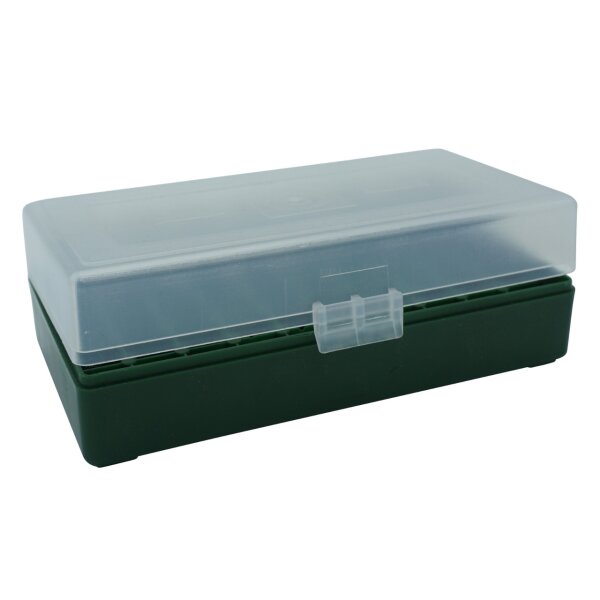 WPW Patronenbox für Kaliber .45 LC mit Klappdeckel – 50 Patronen Grün-transparent
